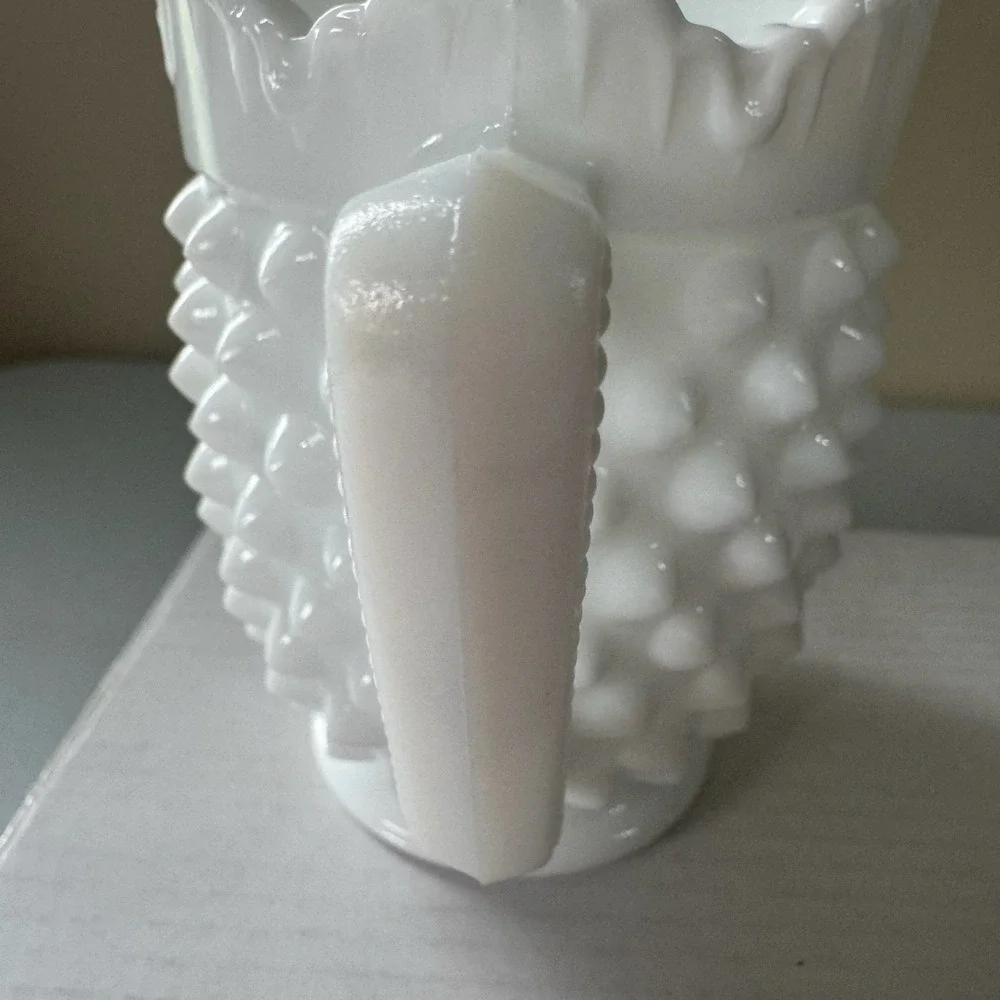 Vintage Fenton Milk Glass Hobnail Footed Crown Top Creamer 4